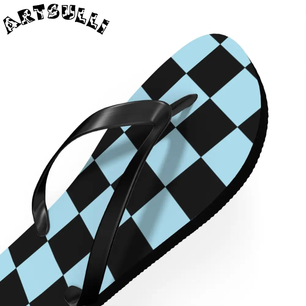 JAKKOUTTHEBXX Checkerboard Black and Blue Flip Flops JAKKOUTTHEBXX