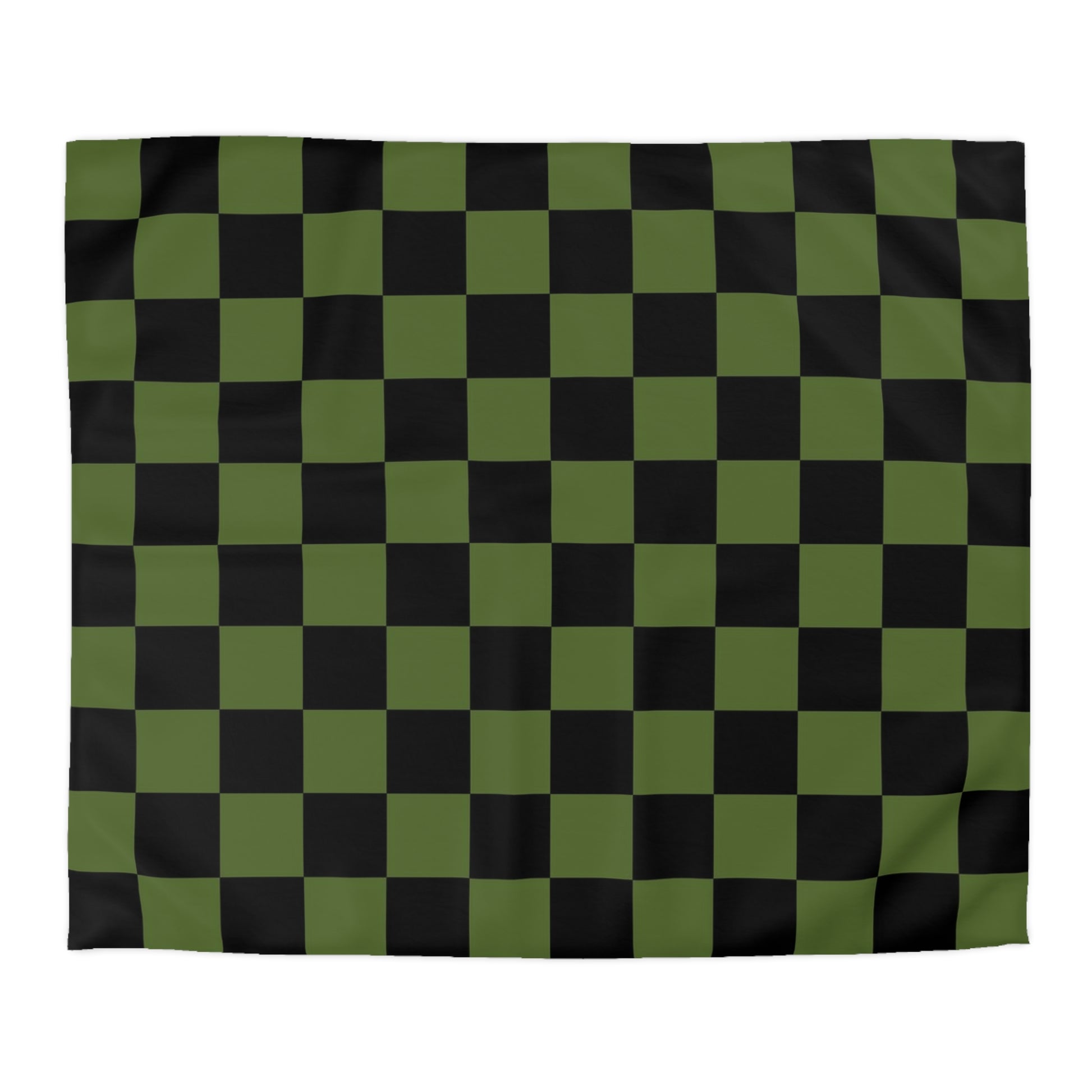 Checkerboard Olive Green and Black Microfiber Duvet Cover, Artsulli - Art is Long, Life is Short, Home Decor, Size, King, Color, White, , , 89059602768744340531