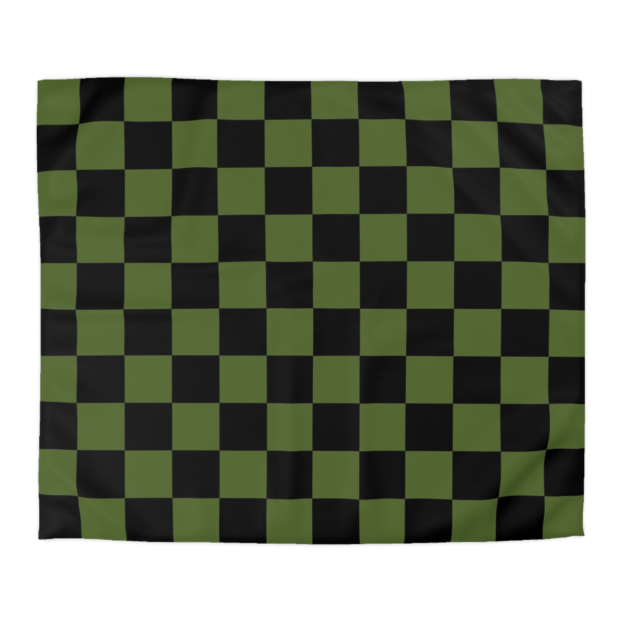 Checkerboard Olive Green and Black Microfiber Duvet Cover, Artsulli - Art is Long, Life is Short, Home Decor, Size, King, Color, White, , , 89059602768744340531