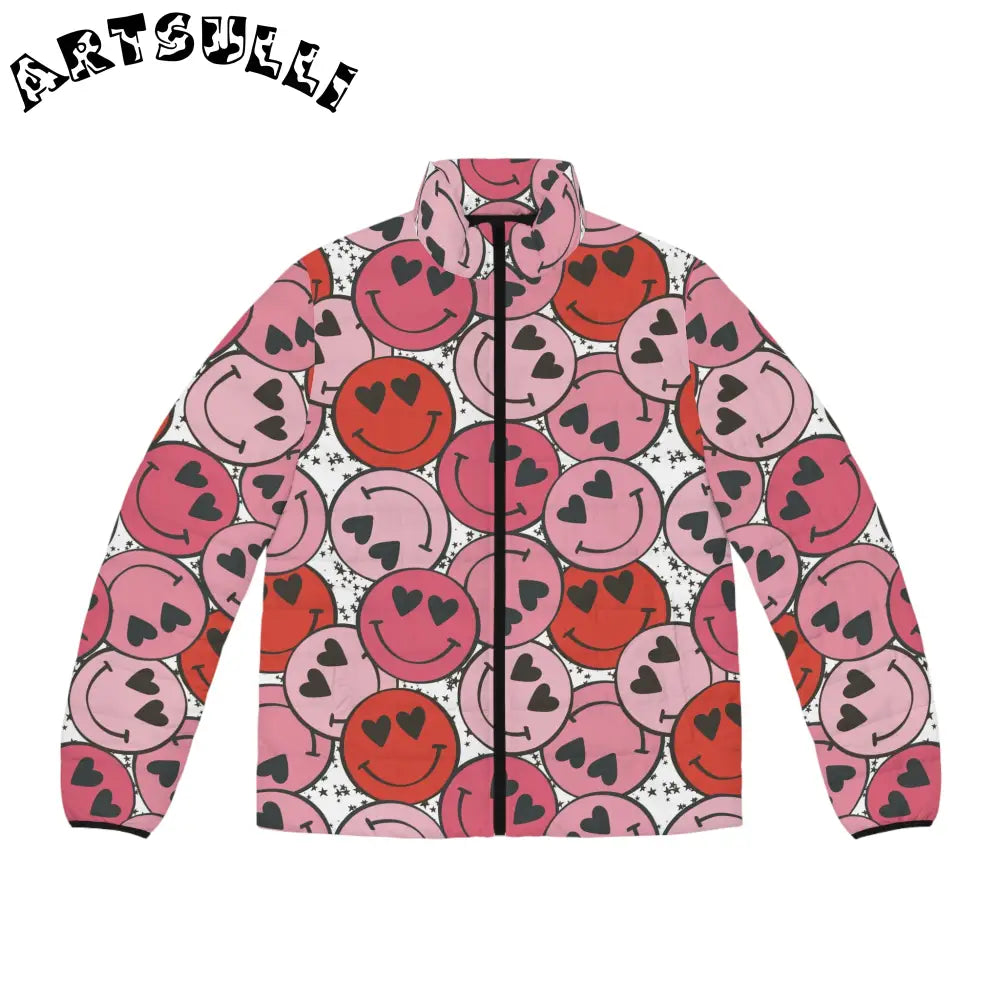 JAKKOUTTHEBXX Smiley Face x Heart Eyes Pink and Red Men’s Puffer