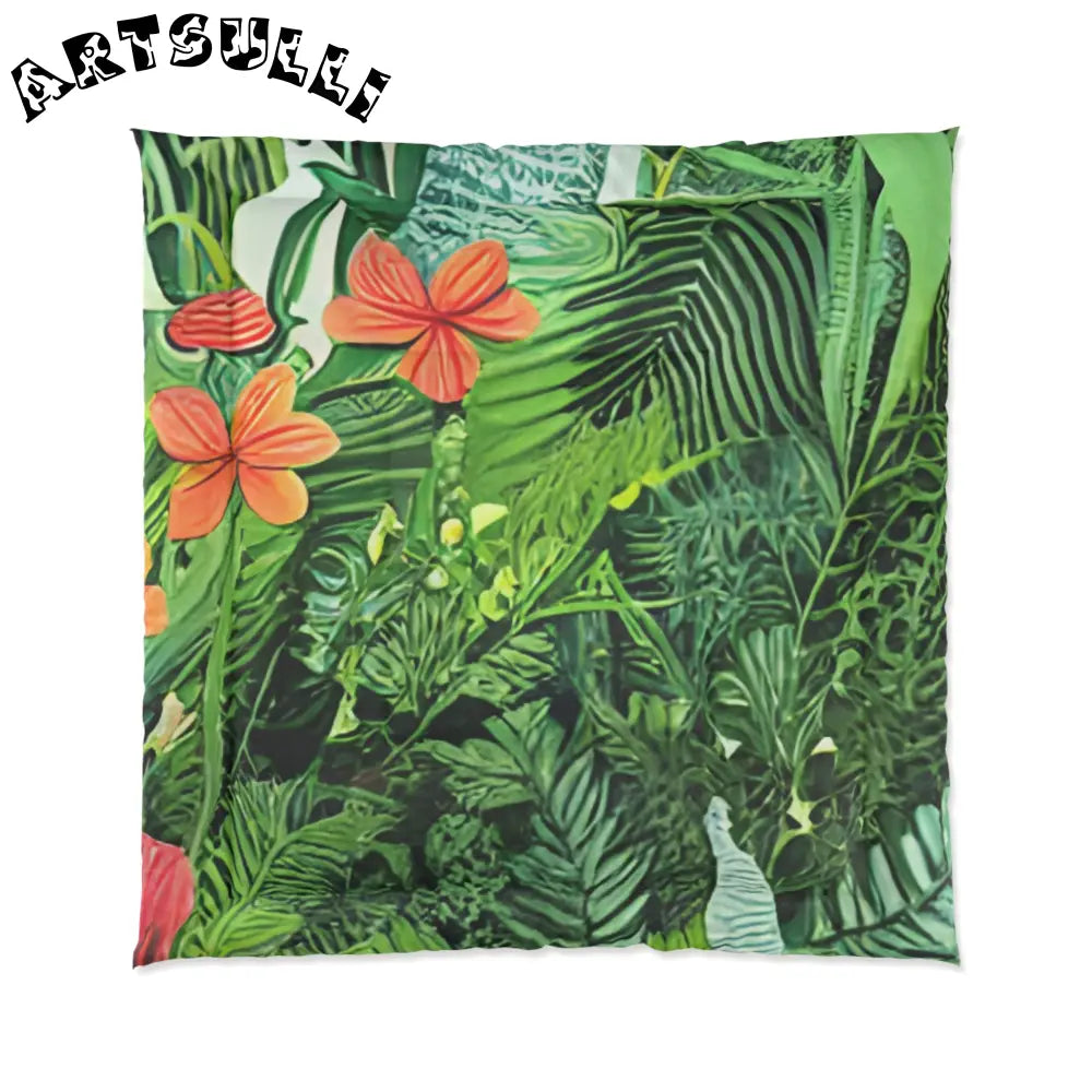 JAKKOUTTHEBXX Art Printed Tropical Foliage Blanket with Green Leaves