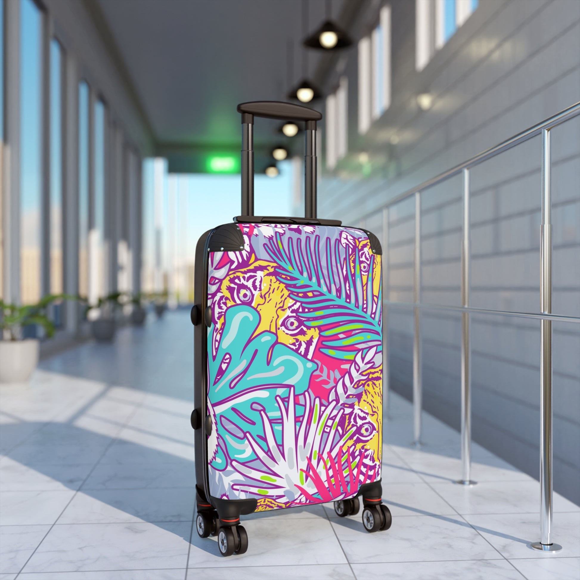 Tropical Floral Tigers Torquise and Purple Suitcase, Artsulli - Art is Long, Life is Short, Bags, , , , , , , 