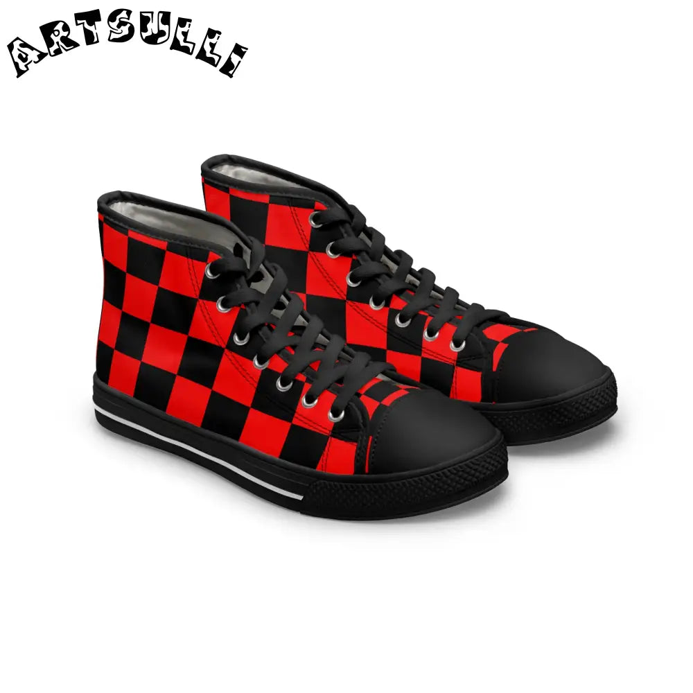 JAKKOUTTHEBXX Checkerboard Red and Black Women’s High Top Sneakers