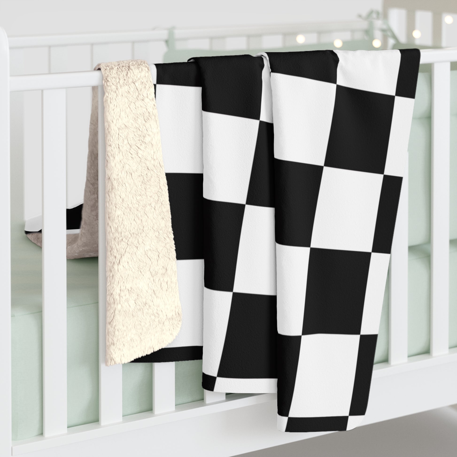 Checkerboard Black and White Sherpa Fleece Blanket, Artsulli - Art is Long, Life is Short, Home Decor, , , , , , , 