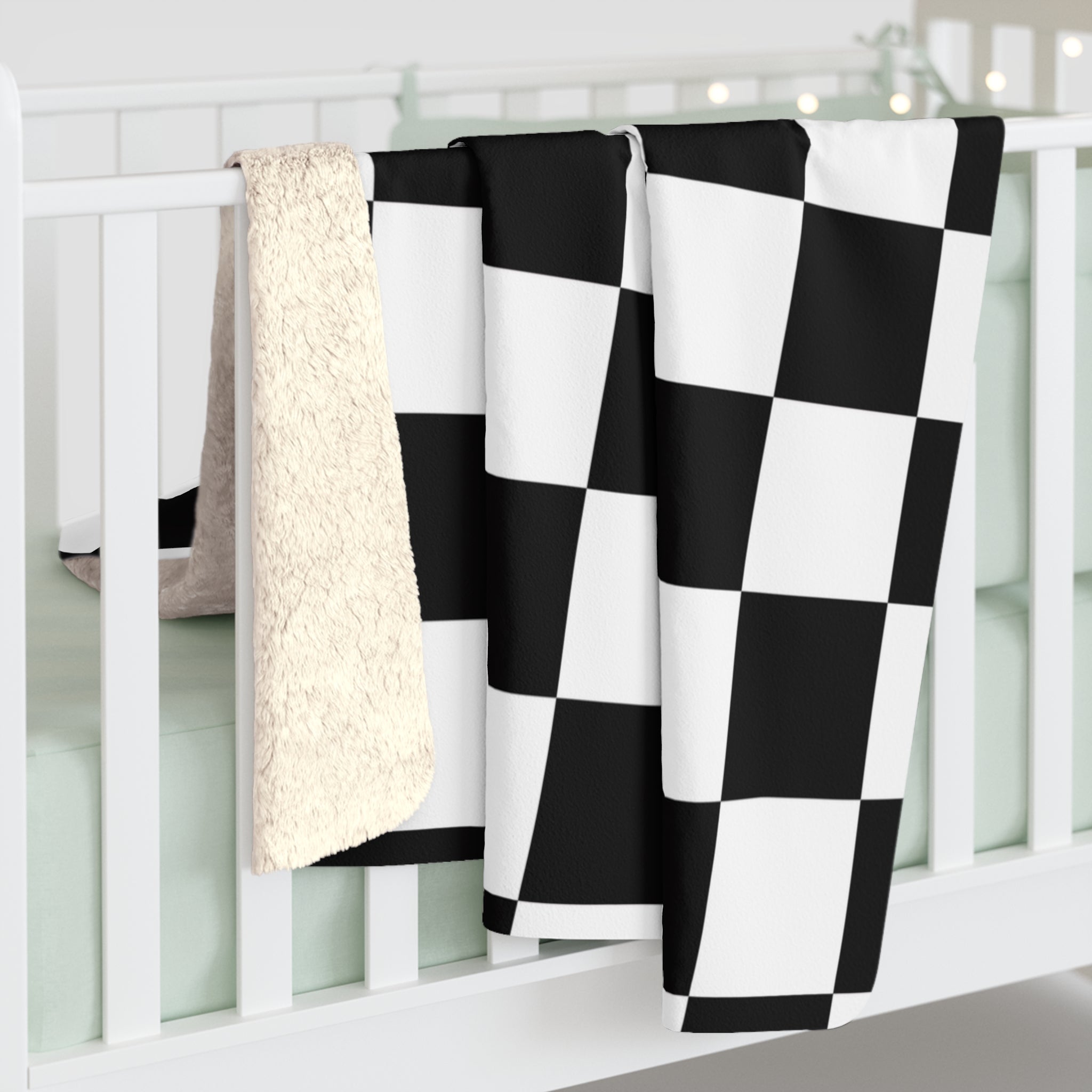 Checkerboard Black and White Sherpa Fleece Blanket, Artsulli - Art is Long, Life is Short, Home Decor, , , , , , , 