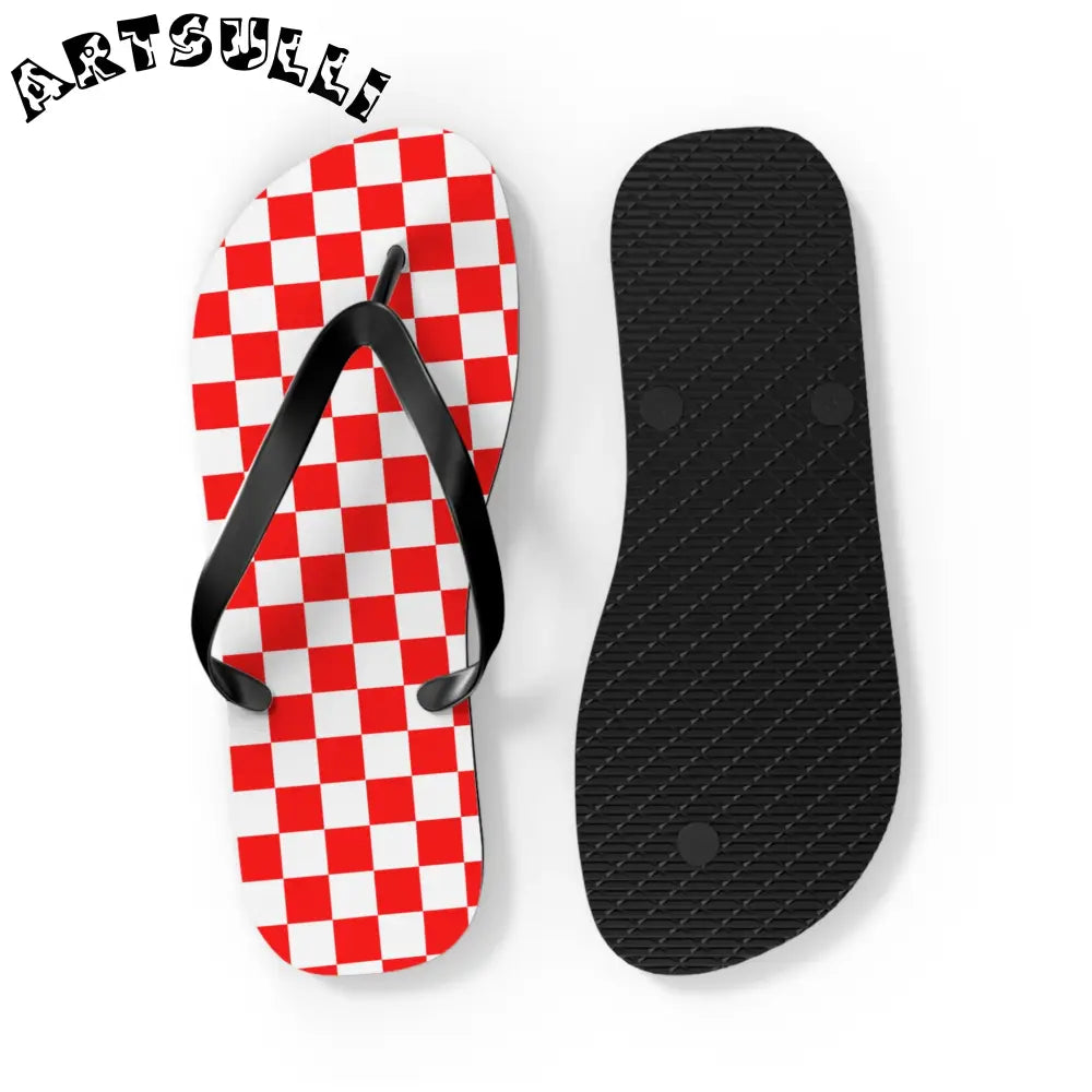 JAKKOUTTHEBXX Checkerboard II Red and White Flip Flops JAKKOUTTHEBXX