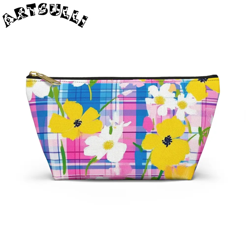 JAKKOUTTHEBXX Plaid Garden Pink and Purple Accessory Pouch w