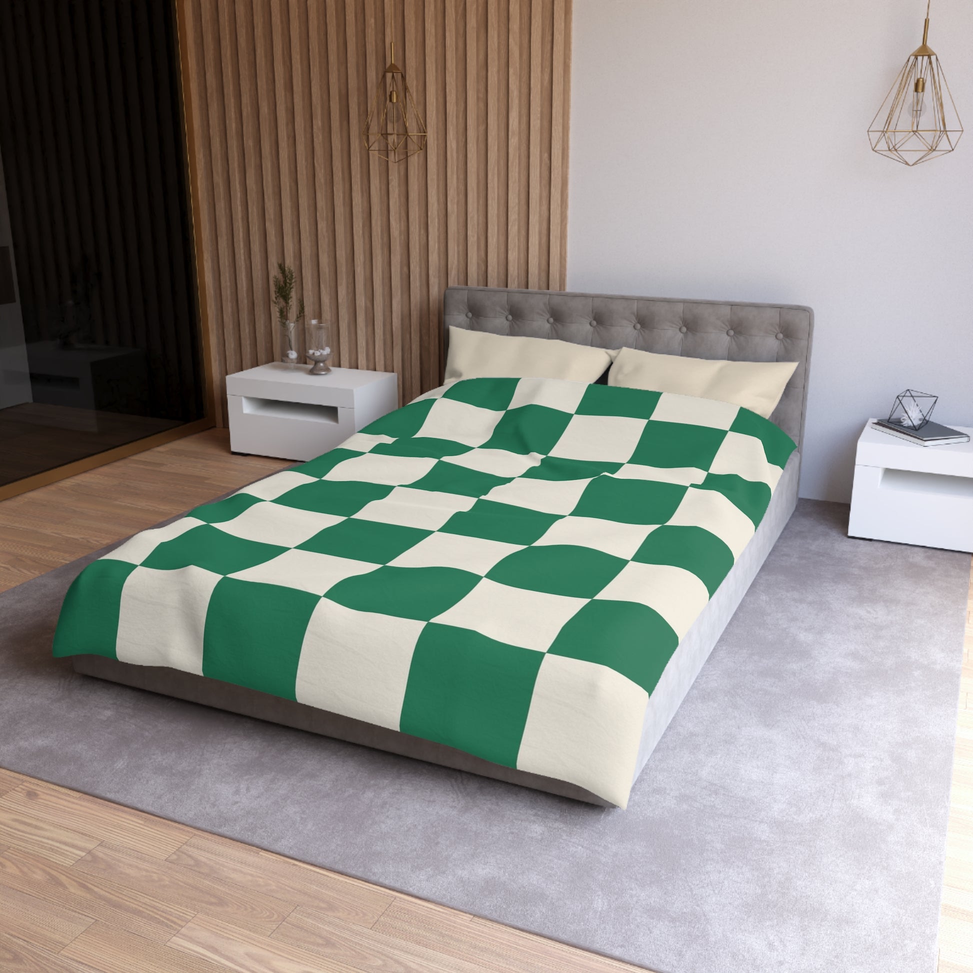Checkerboard Dark Green Microfiber Duvet Cover, Artsulli - Art is Long, Life is Short, Home Decor, , , , , , , 