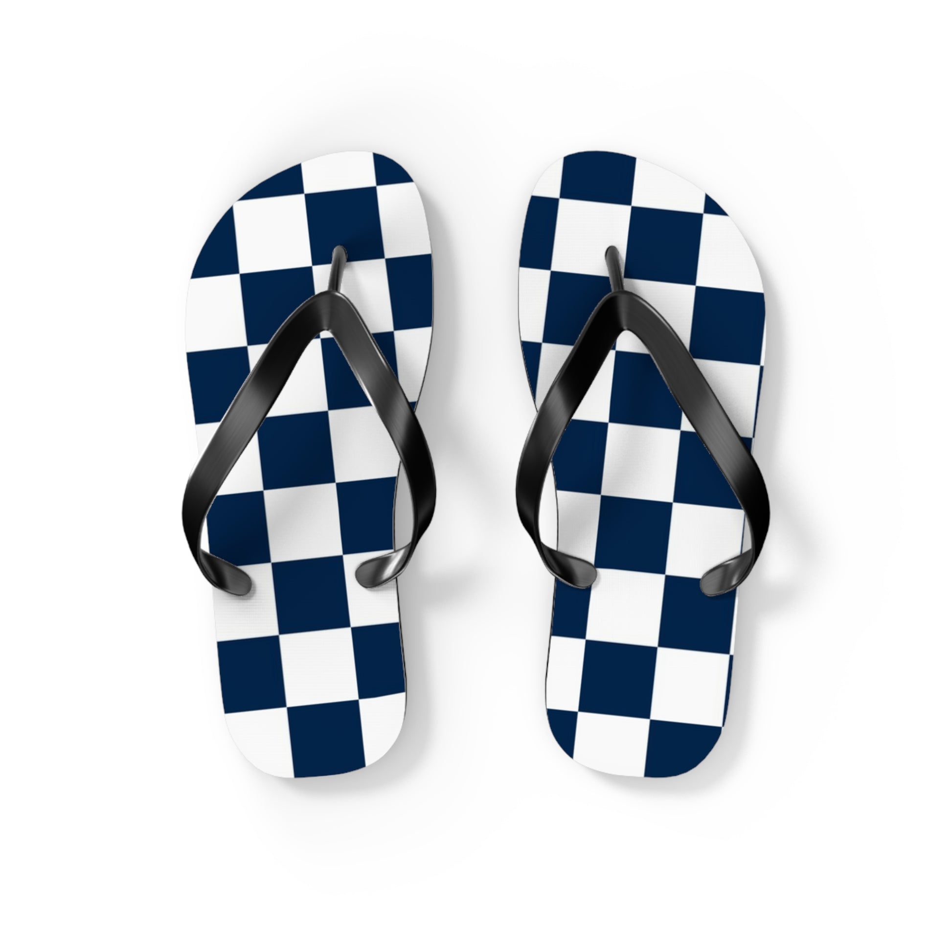 Checkerboard White and Navy Blue Flip Flops, Artsulli - Art is Long, Life is Short, Shoes, Size, S, Color, Black sole, , , 17571128171661264430