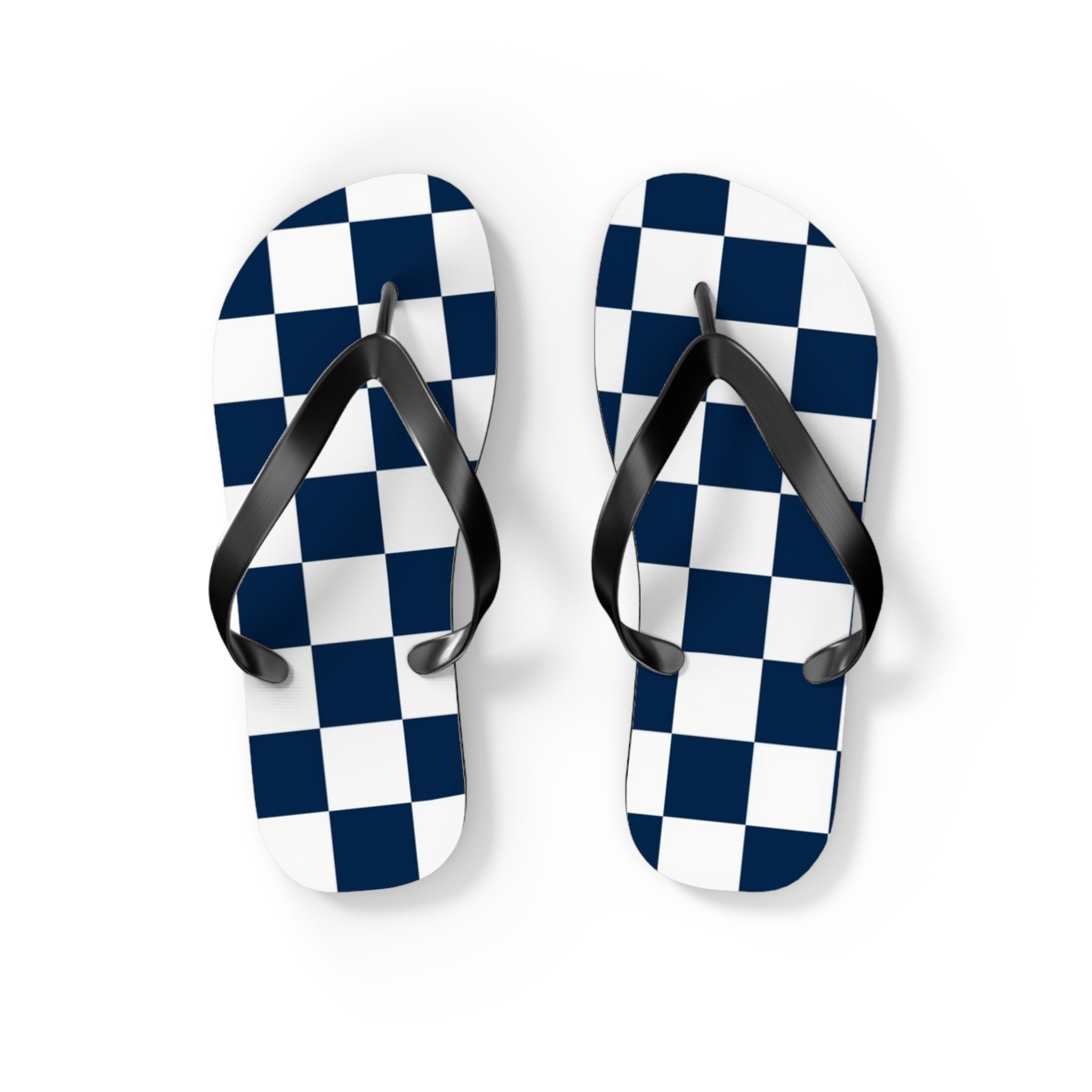 Checkerboard White and Navy Blue Flip Flops, Artsulli - Art is Long, Life is Short, Shoes, Size, S, Color, Black sole, , , 17571128171661264430