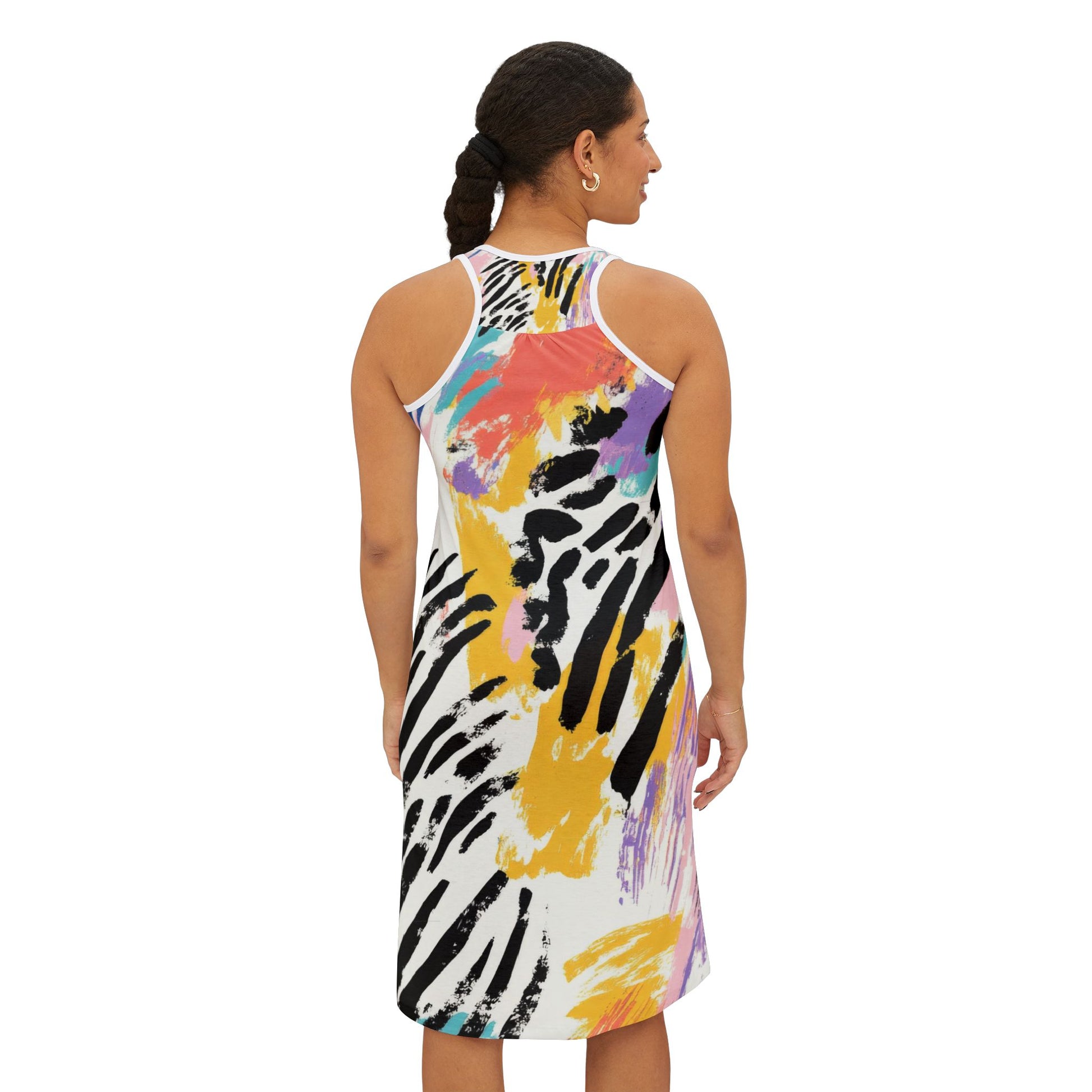 Wild Zebra Stripes x Paint Brush Strokes Multi-Color II Women's Racerback Dress (AOP), Artsulli - Art is Long, Life is Short, Tank Top, , , , , , , 