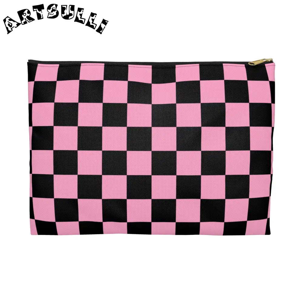 JAKKOUTTHEBXX Checkerboard Black and Pink Accessory Pouch