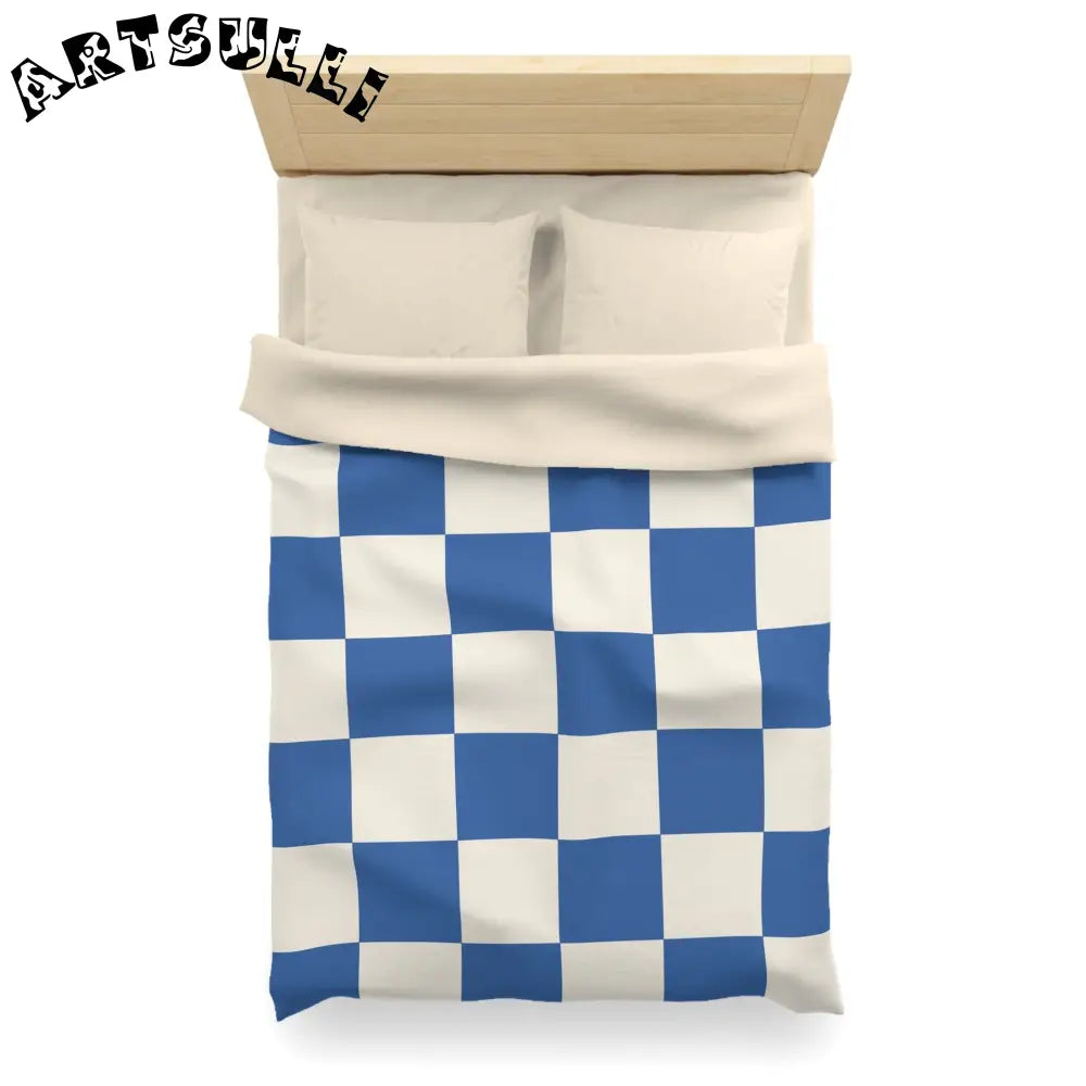 JAKKOUTTHEBXX Checkerboard Blue Microfiber Duvet Cover JAKKOUTTHEBXX