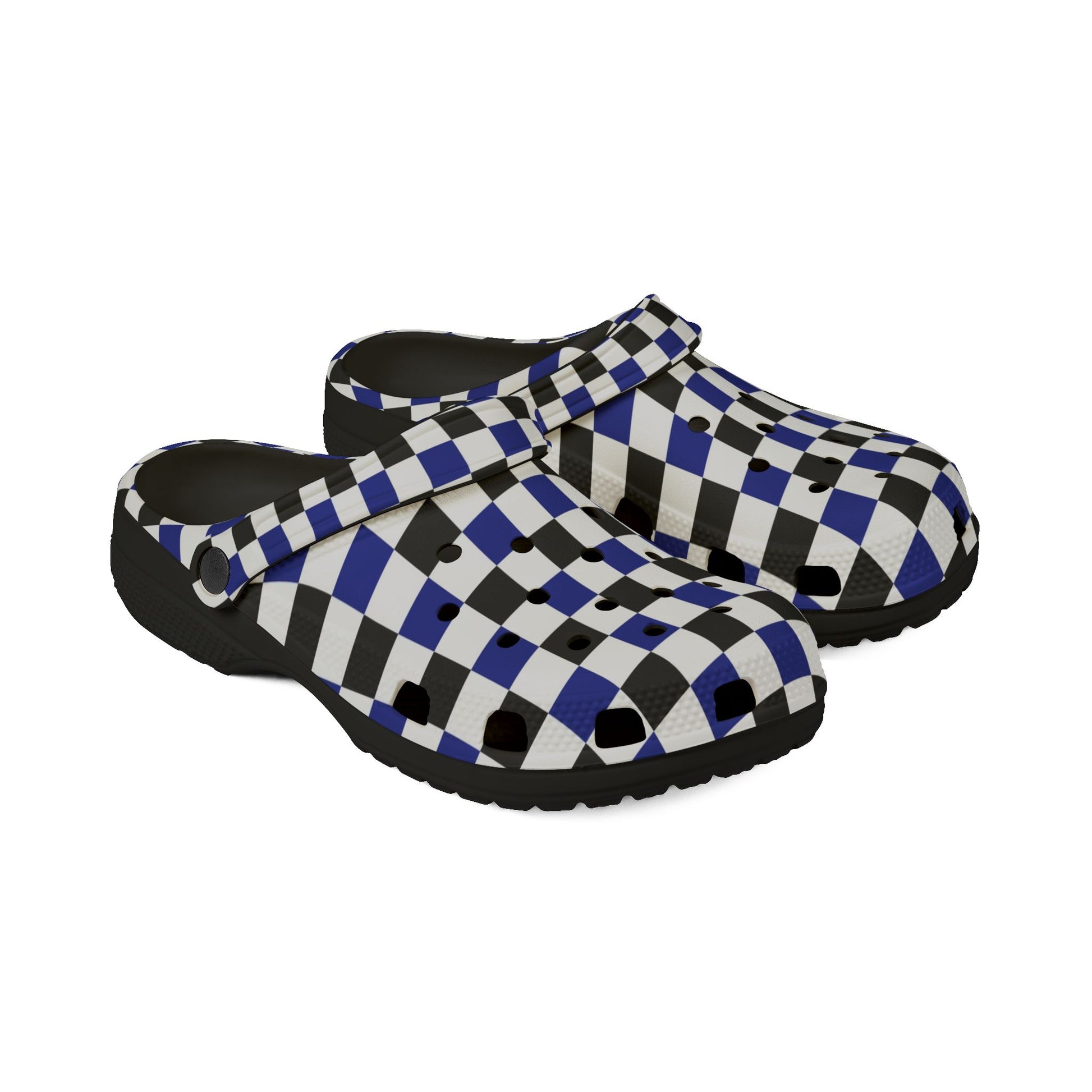 Checkerboard Blue White and Black EVA Foam Rubber Shoes (AOP), Artsulli - Art is Long, Life is Short, Shoes, , , , , , , 