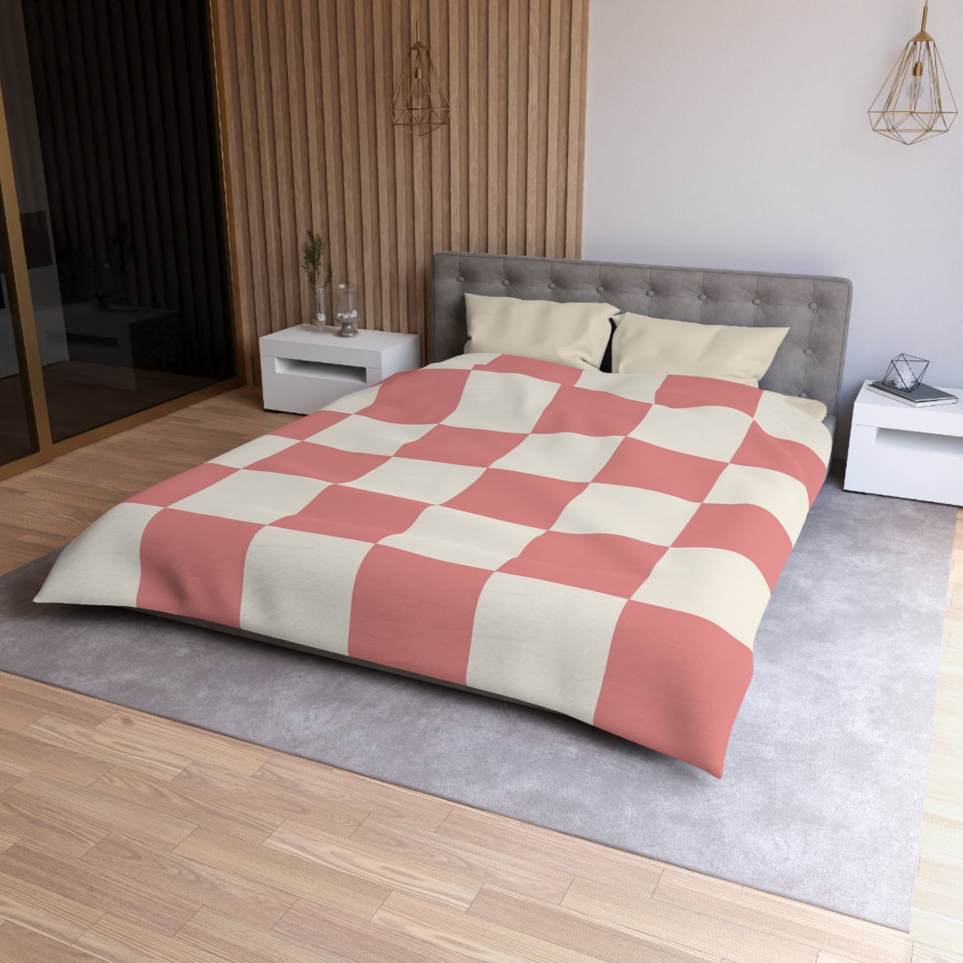 Retro Checkered Grassland Sprites Microfiber Duvet Cover, Artsulli - Art is Long, Life is Short, Home Decor, , , , , , , 