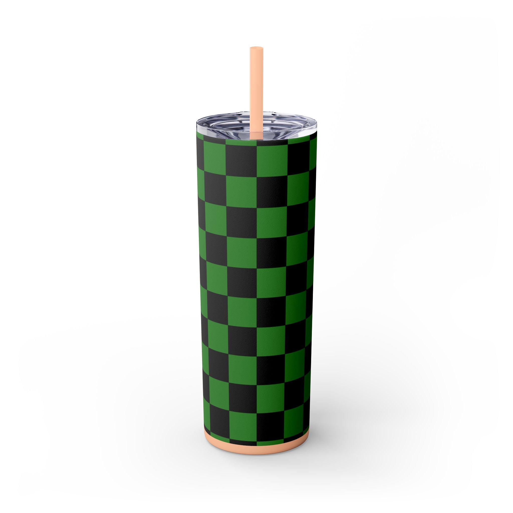 Checkerboard Green and Black Skinny Tumbler with Straw, 20oz, Artsulli - Art is Long, Life is Short, Mug, Finish, Matte, Color, Blush, Size, 20oz, 11075480426530333449