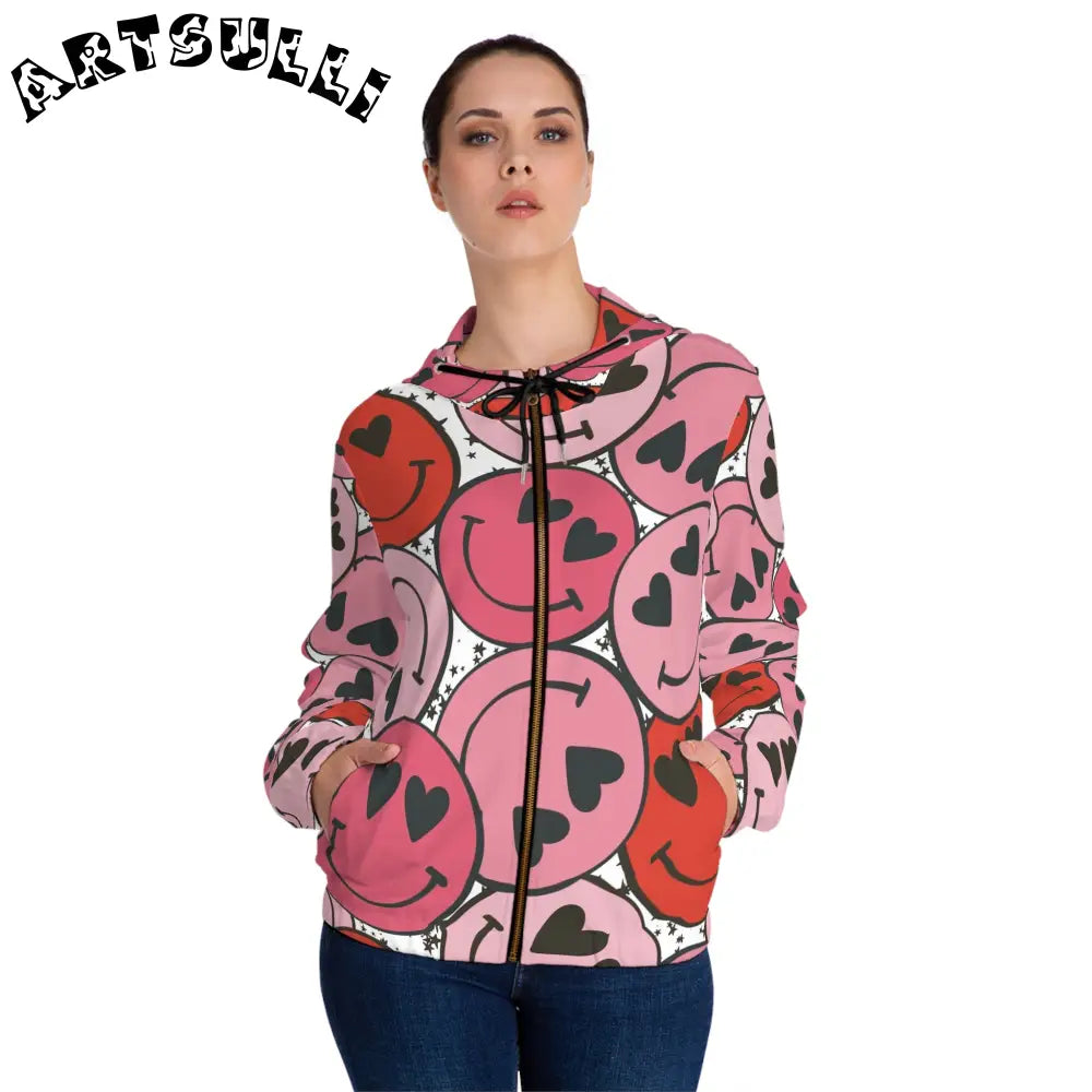 JAKKOUTTHEBXX Smiley Face x Heart Eyes Pink and Red Women’s Full-Zip