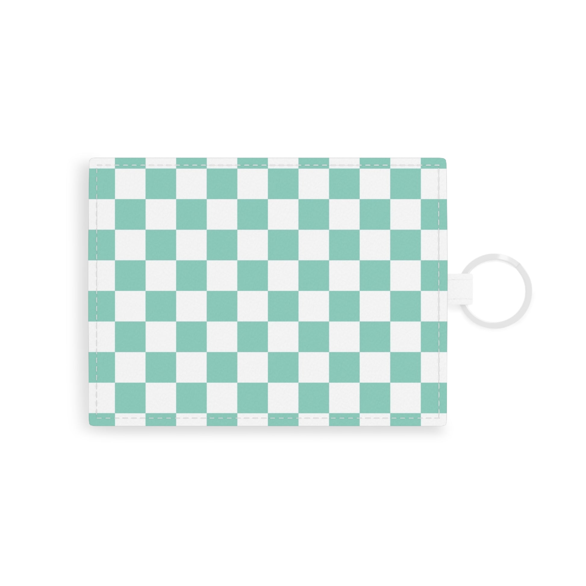 Checkerboard Light Green Saffiano Leather Card Holder, Artsulli - Art is Long, Life is Short, Accessories, Size, One size, Color, White, , , 32618394949451922609