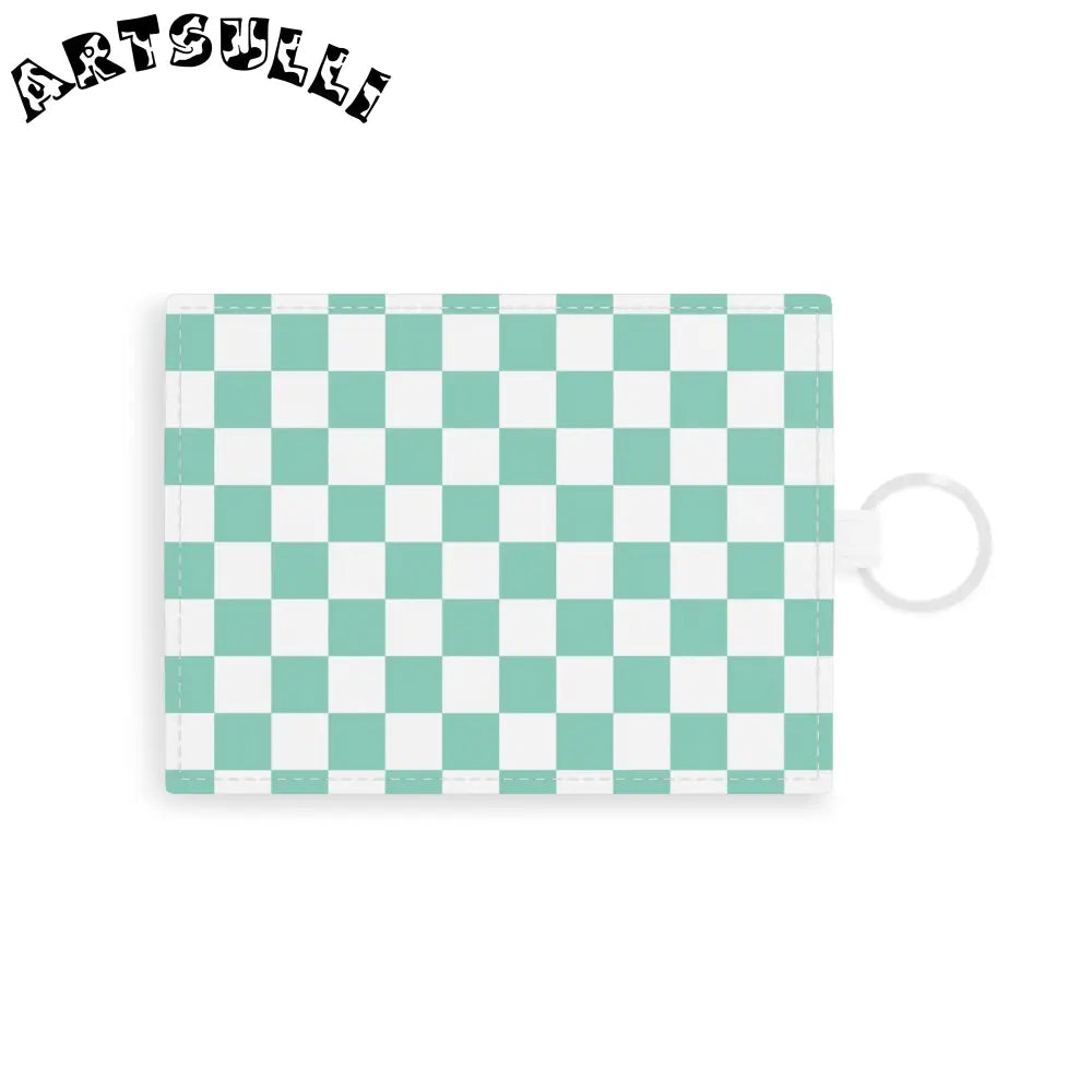 JAKKOUTTHEBXX Checkerboard Light Green Saffiano Leather Card Holder