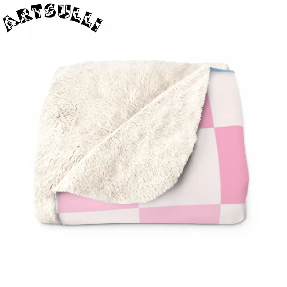 JAKKOUTTHEBXX Checkerboard Pink and Blue Sherpa Fleece Blanket