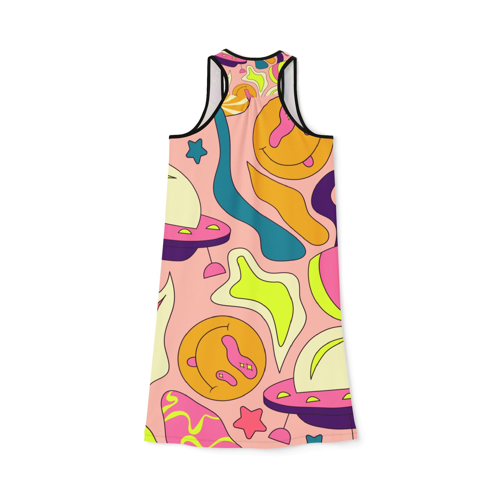 Trippy Spaceships Pink Women's Racerback Dress (AOP), Artsulli - Art is Long, Life is Short, Tank Top, , , , , , , 