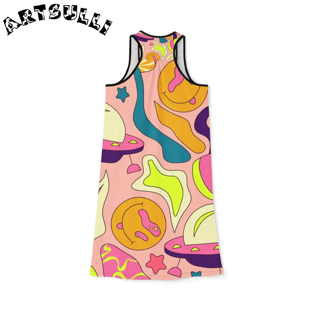 JAKKOUTTHEBXX Trippy Spaceships Pink Women’s Racerback Dress (AOP)