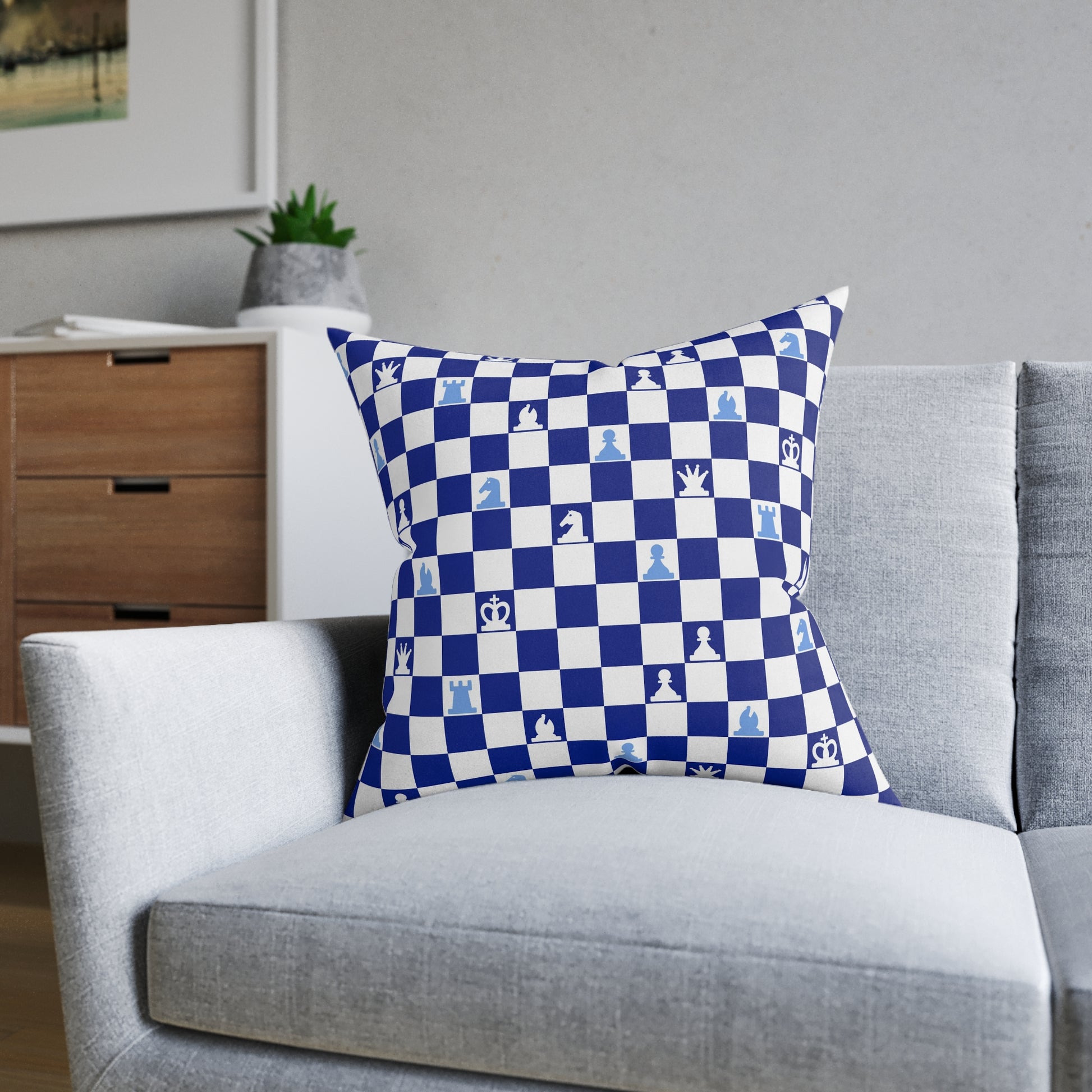 Chessboard Navy Blue Square Pillow, Artsulli - Art is Long, Life is Short, Home Decor, , , , , , , 