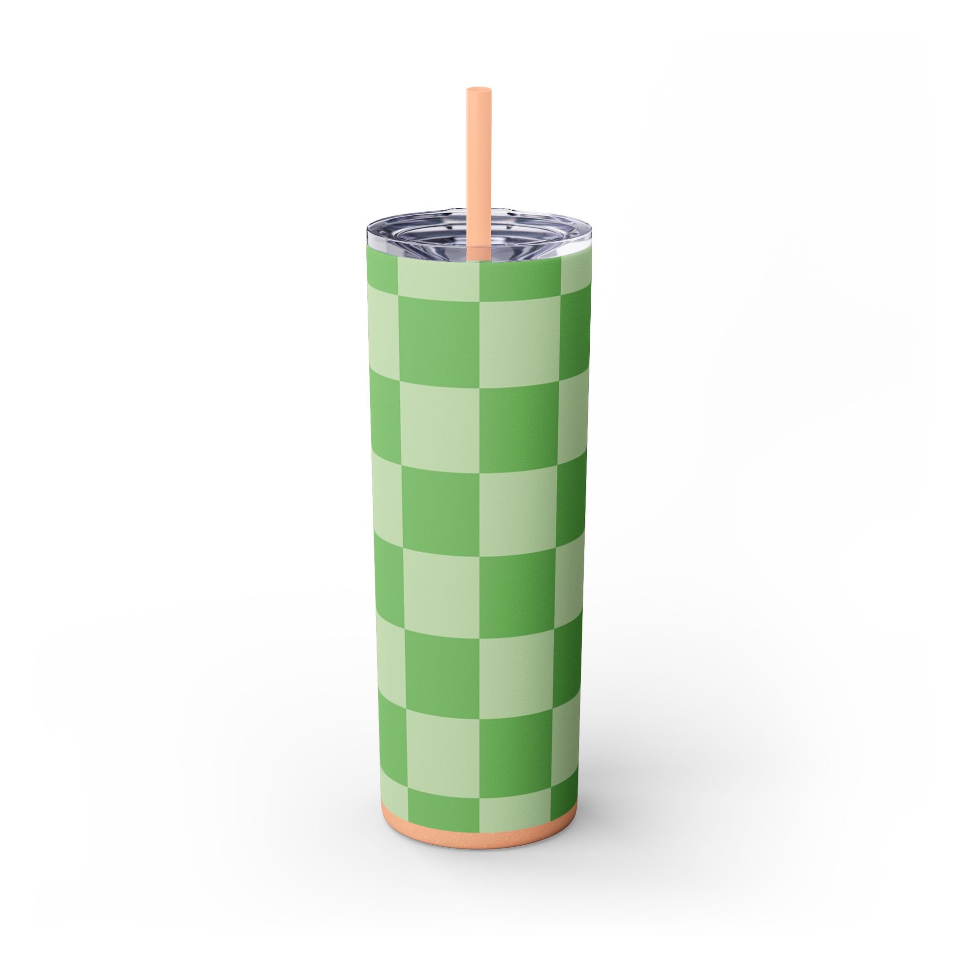 Checkerboard Green Skinny Tumbler with Straw, 20oz, Artsulli - Art is Long, Life is Short, Mug, , , , , , , 
