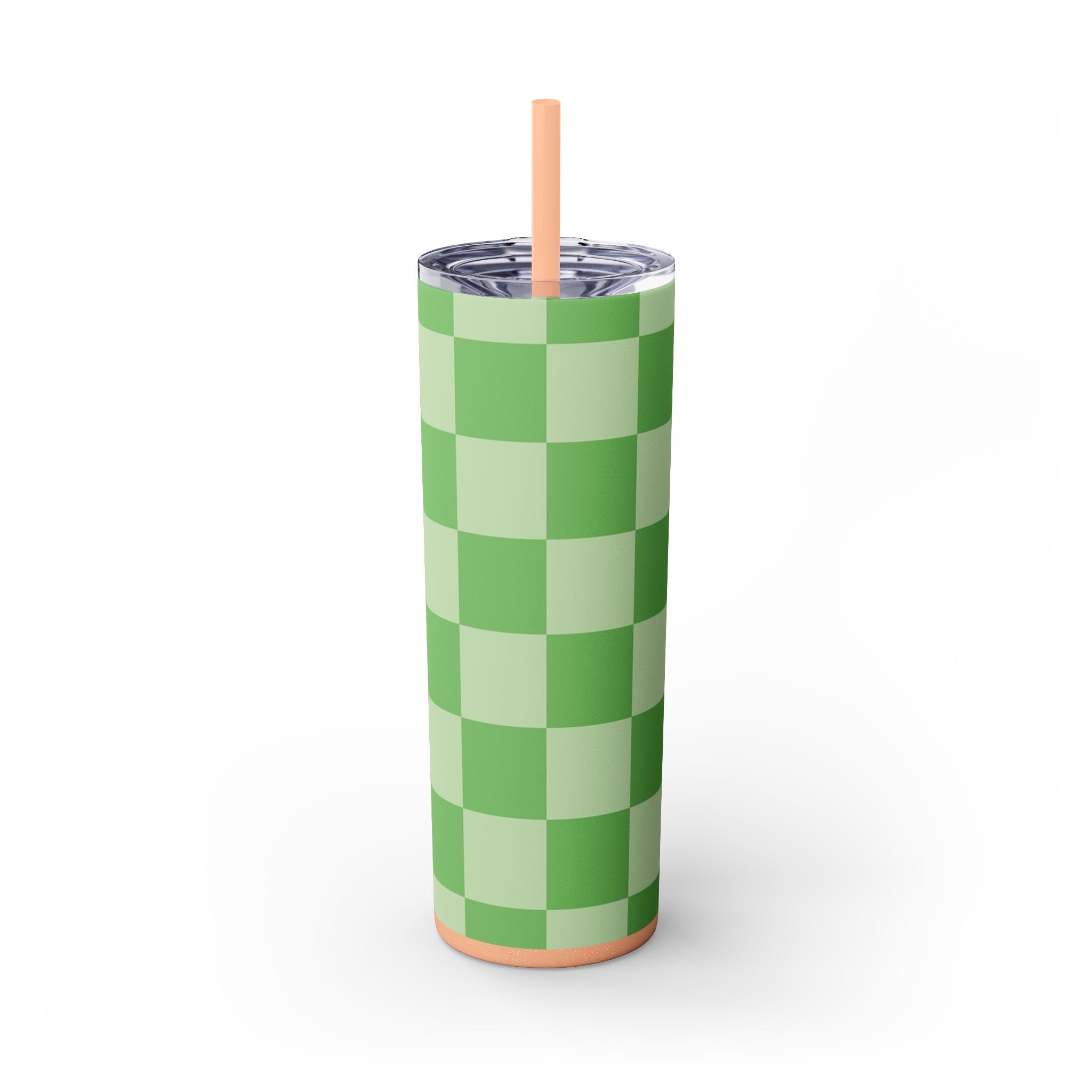 Checkerboard Green Skinny Tumbler with Straw, 20oz, Artsulli - Art is Long, Life is Short, Mug, , , , , , , 