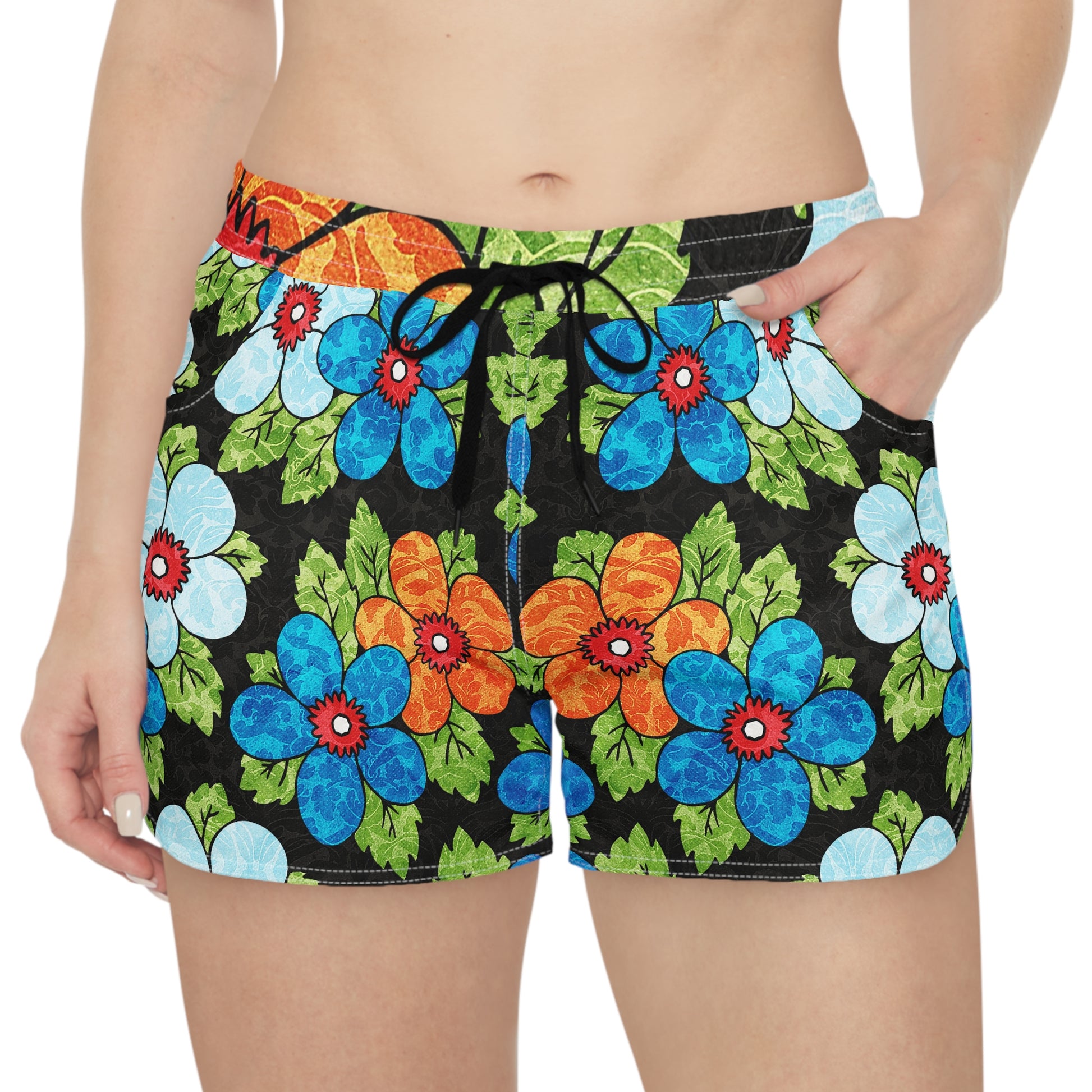 Groovy Black Floral Kl Women's Casual Shorts (AOP), Artsulli - Art is Long, Life is Short, All Over Prints, , , , , , , 