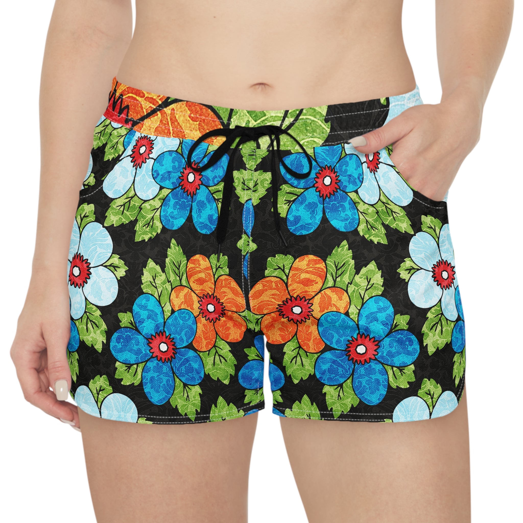 Groovy Black Floral Kl Women's Casual Shorts (AOP), Artsulli - Art is Long, Life is Short, All Over Prints, , , , , , , 