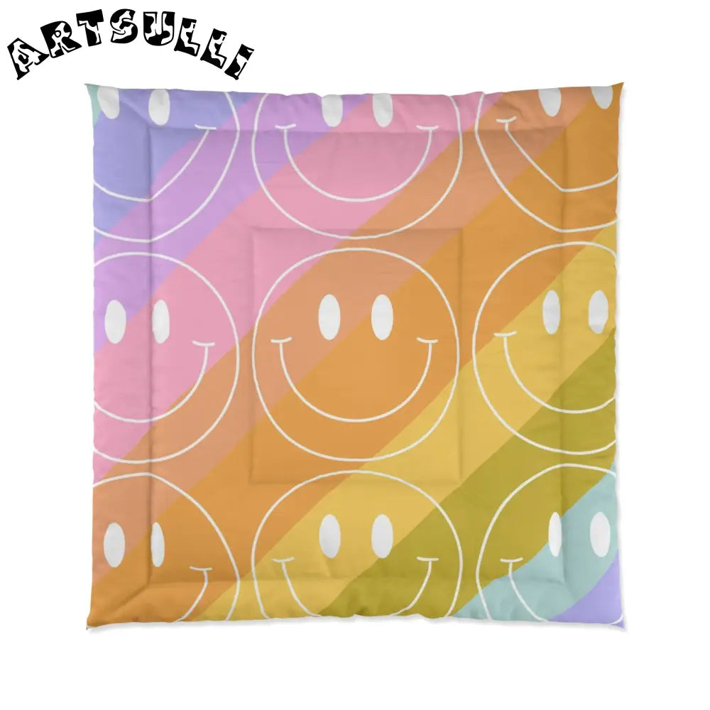 JAKKOUTTHEBXX Smiley Face x Rainbow Stripes Multi-Color Comforter