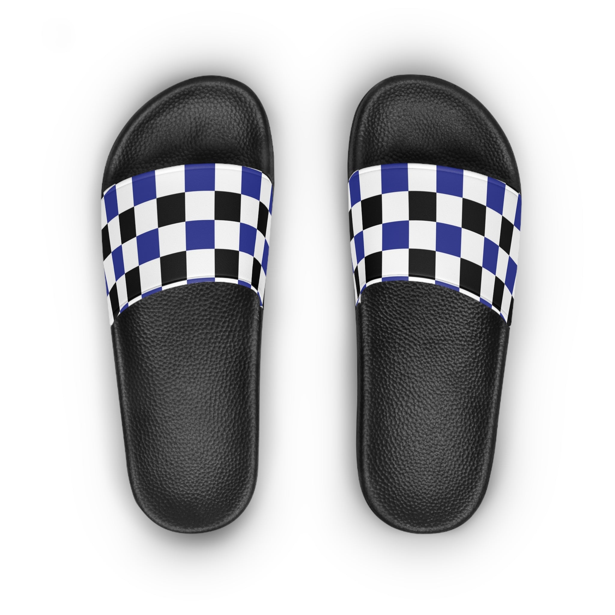 Checkerboard Blue White and Black Women's Slide Sandals, Artsulli - Art is Long, Life is Short, Shoes, , , , , , , 
