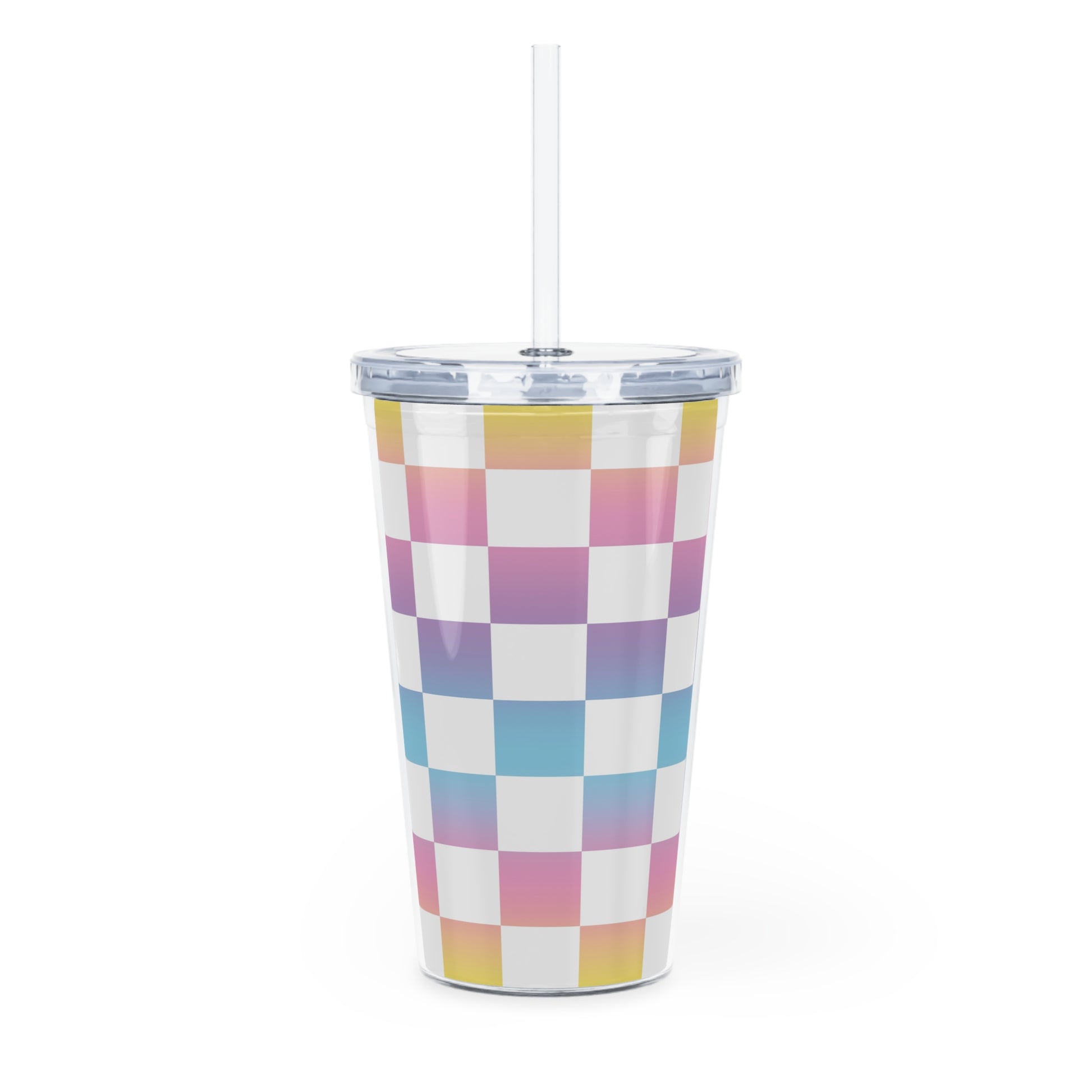 Vaporwave Check Plastic Tumbler with Straw, Artsulli - Art is Long, Life is Short, Mug, , , , , , , 