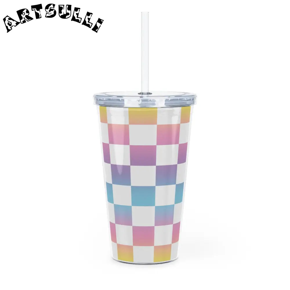 JAKKOUTTHEBXX Vaporwave Check Plastic Tumbler with Straw