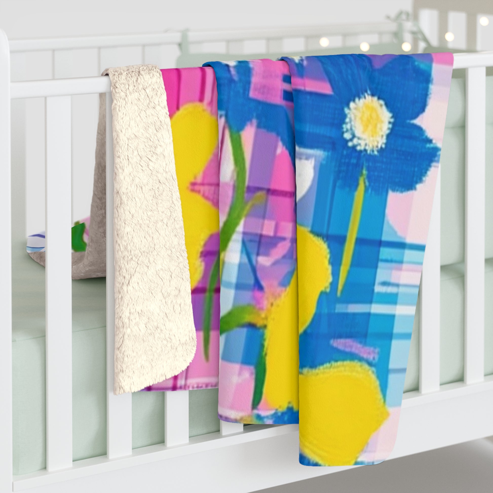 Plaid Garden Pink and Blue Sherpa Fleece Blanket, Artsulli - Art is Long, Life is Short, Home Decor, , , , , , , 