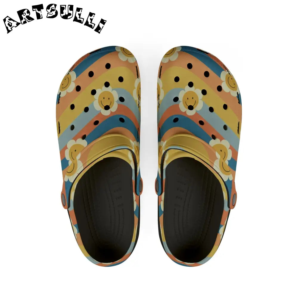 70s Smiley Wave EVA Foam Rubber Shoes (AOP), Artsulli - Art is Long, Life is Short, Shoes, Size, US 6 (Women's), Color, Black, , , 59067810801456