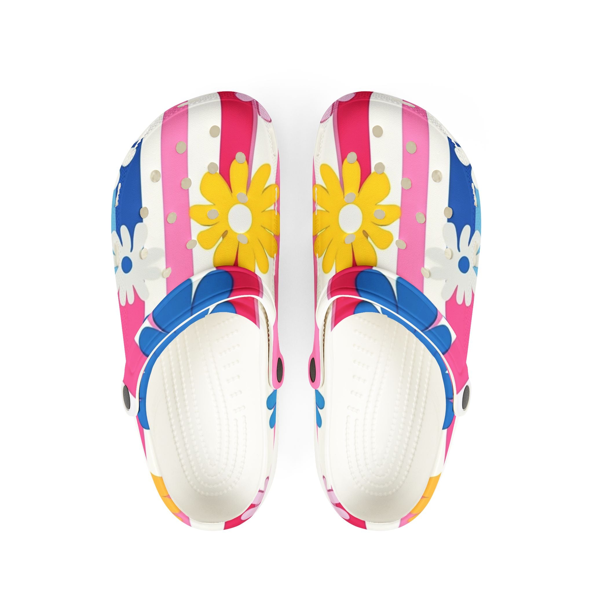 Flowers x Stripes Multi-Color EVA Foam Rubber Shoes (AOP), Artsulli - Art is Long, Life is Short, Shoes, Size, US 6 (Women's), Color, White, , , 56109622490819