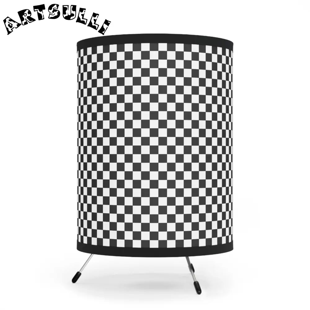 JAKKOUTTHEBXX Checkerboard White and Black Tripod Lamp with High-Res