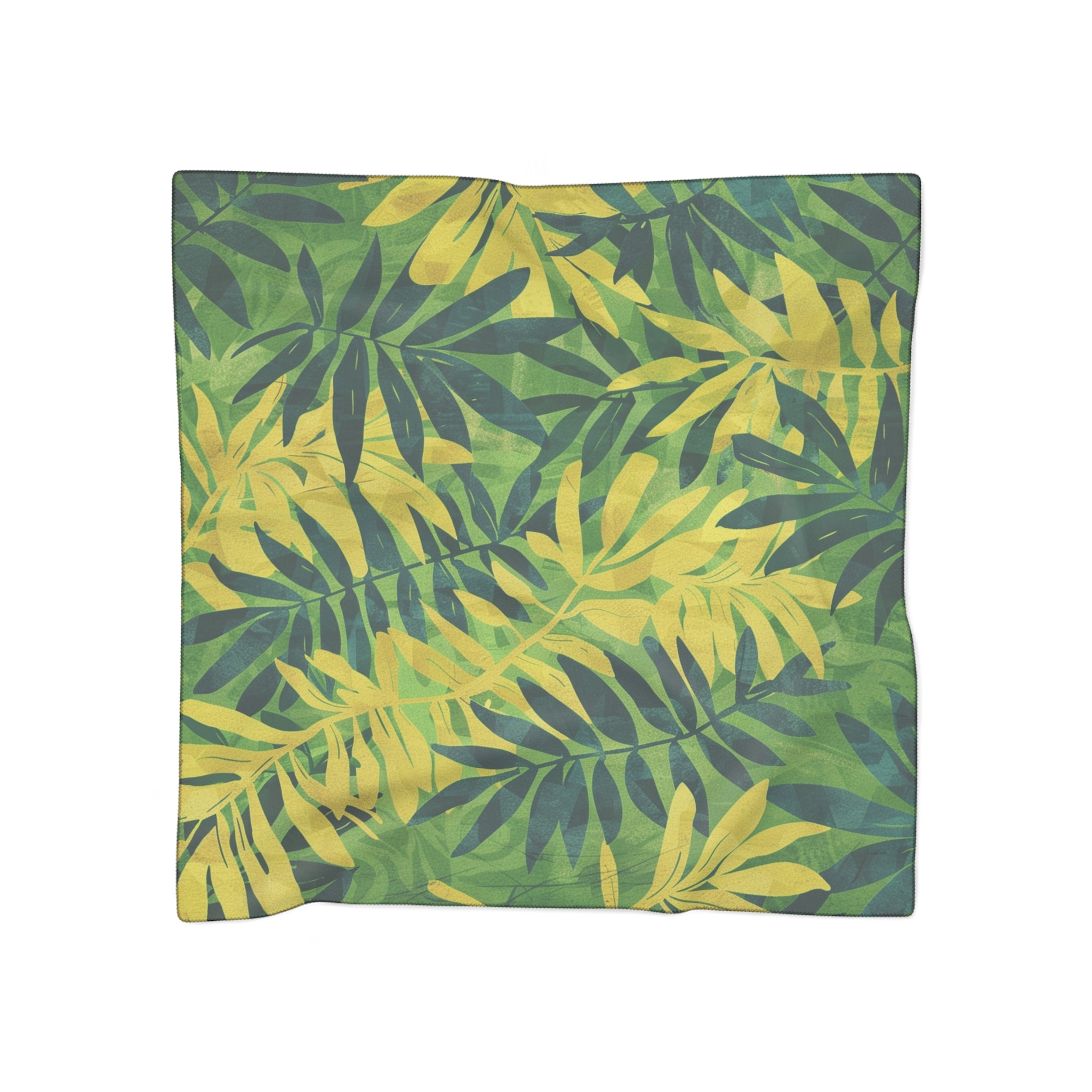 Green Leaf x Yellow Leaf x Tropical x Jungle Poly Scarf, Artsulli - Art is Long, Life is Short, Accessories, Color, Poly chiffon, Size, 25" × 25", , , 48538450774958653581