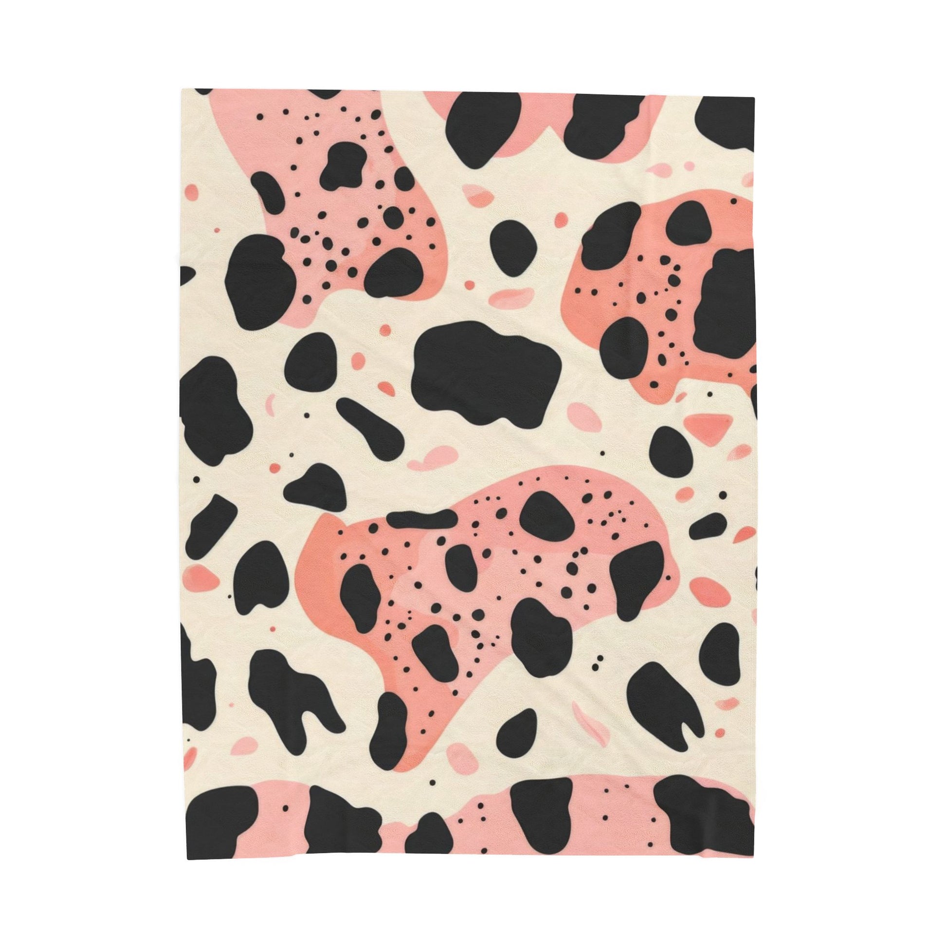 Organic Cow Print Cream and Pink Velveteen Plush Blanket, Artsulli - Art is Long, Life is Short, All Over Prints, Size, 60" × 80", , , , , 86117695734518