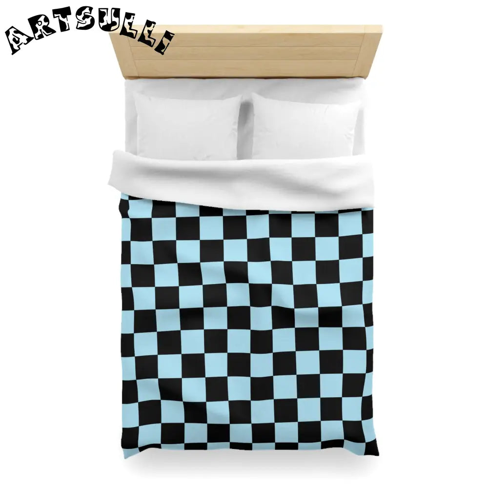 JAKKOUTTHEBXX Checkerboard Black and Blue Microfiber Duvet Cover