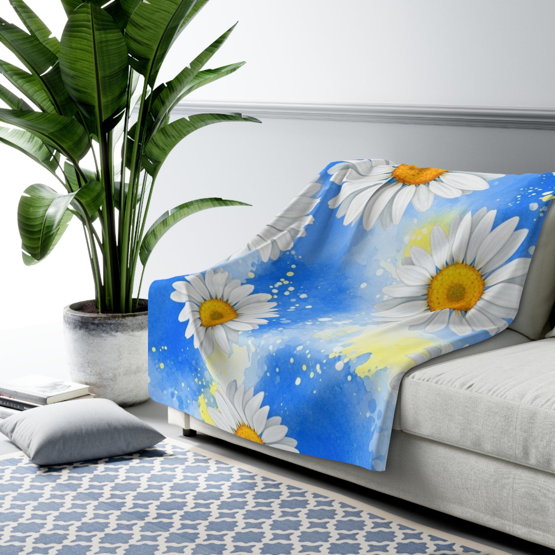 Daisies Sherpa Fleece Blanket, Artsulli - Art is Long, Life is Short, Home Decor, , , , , , , 