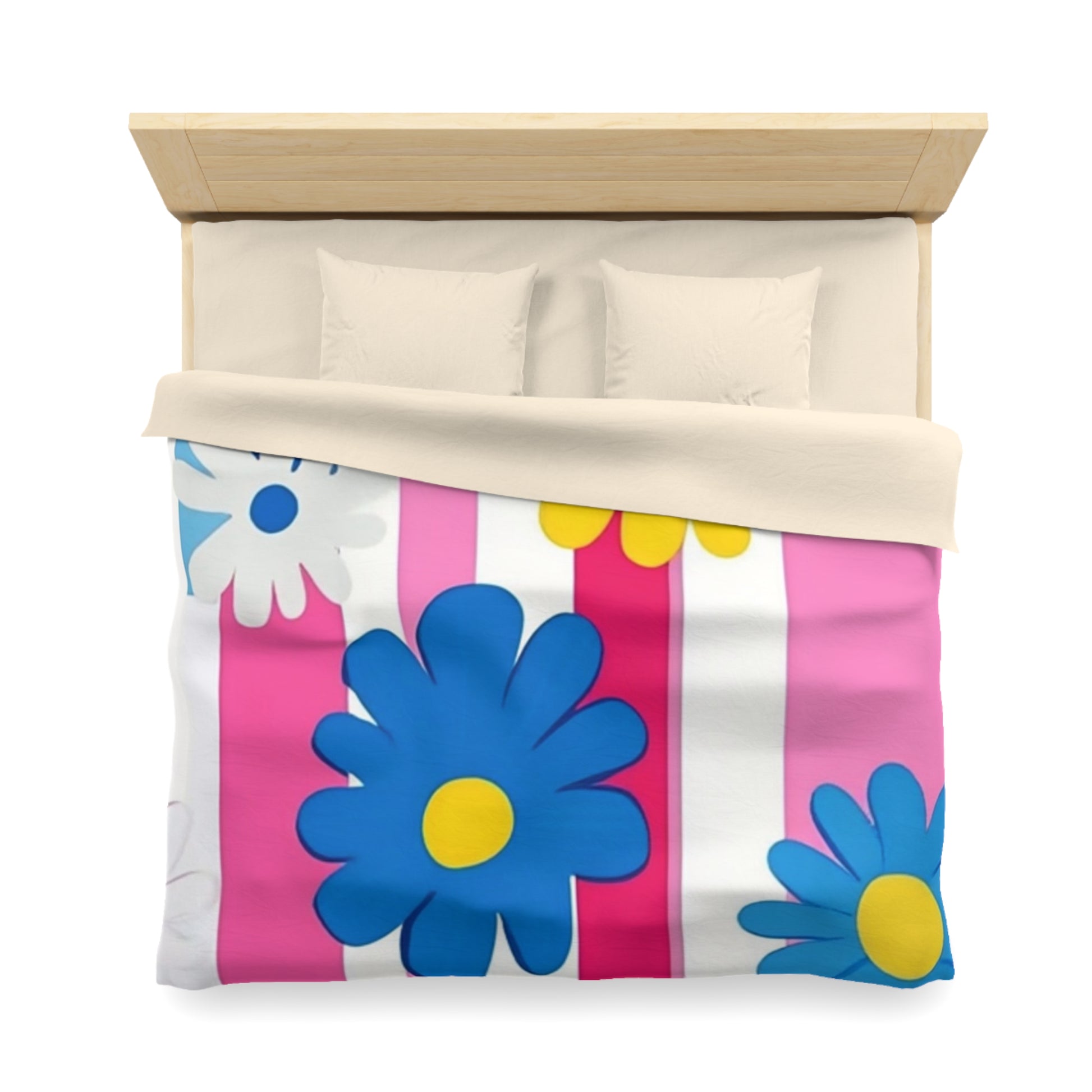 Flowers x Stripes Multi-Color Microfiber Duvet Cover, Artsulli - Art is Long, Life is Short, Home Decor, , , , , , , 