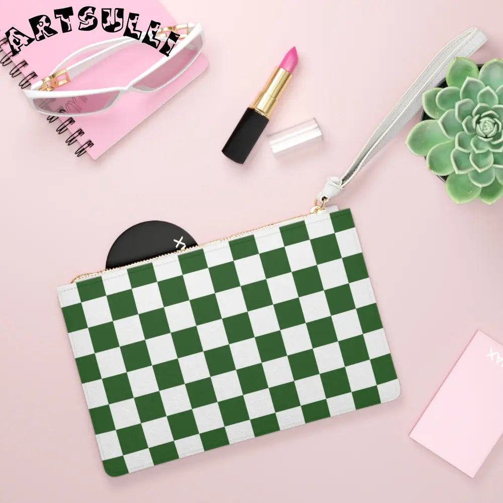 JAKKOUTTHEBXX Checkerboard White and Dark Green Clutch Bag