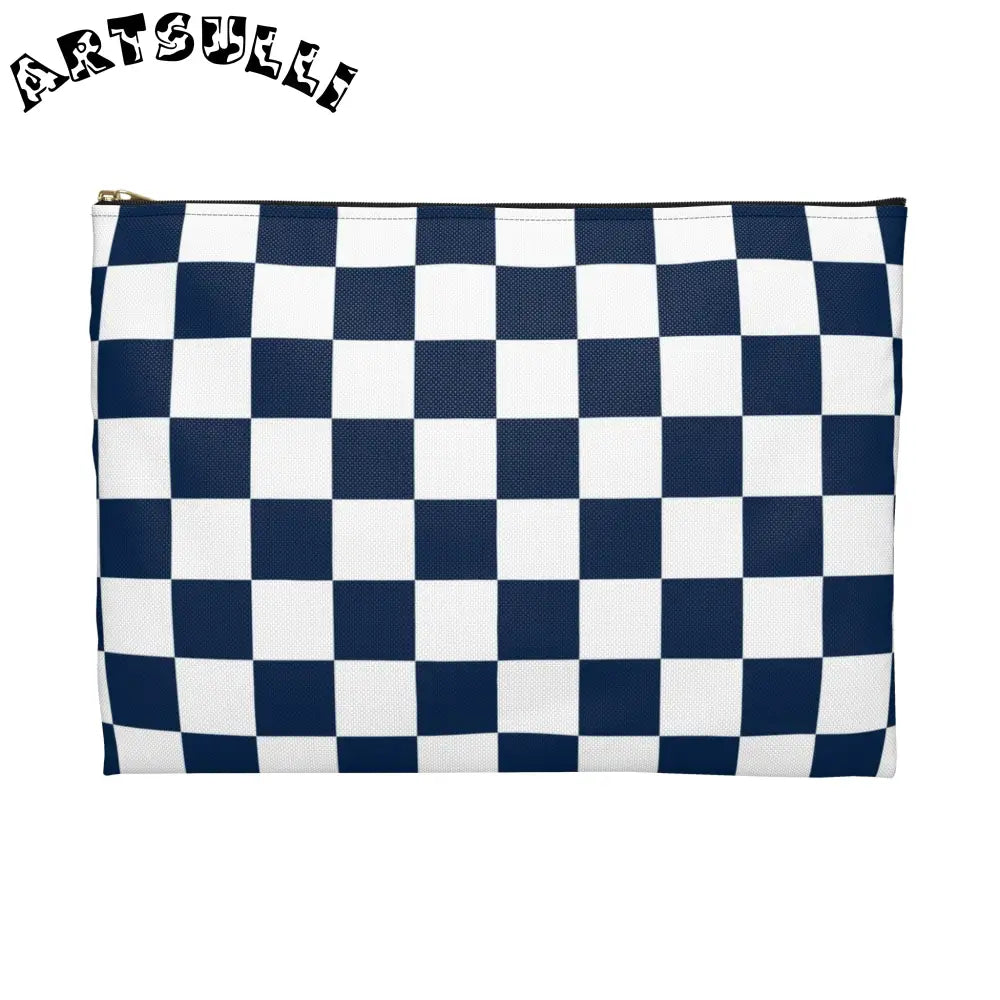 JAKKOUTTHEBXX Checkerboard White and Navy Blue Accessory Pouch