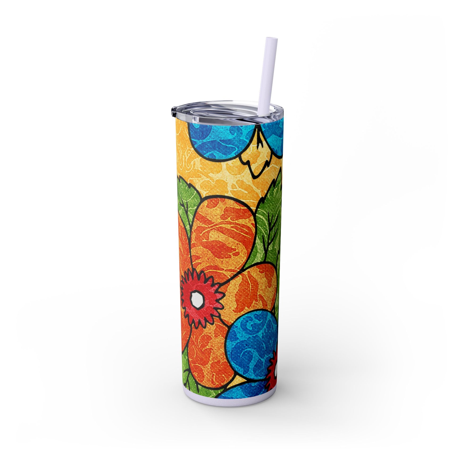 Groovy Yellow Floral Kl Skinny Tumbler with Straw, 20oz, Artsulli - Art is Long, Life is Short, Mug, , , , , , , 