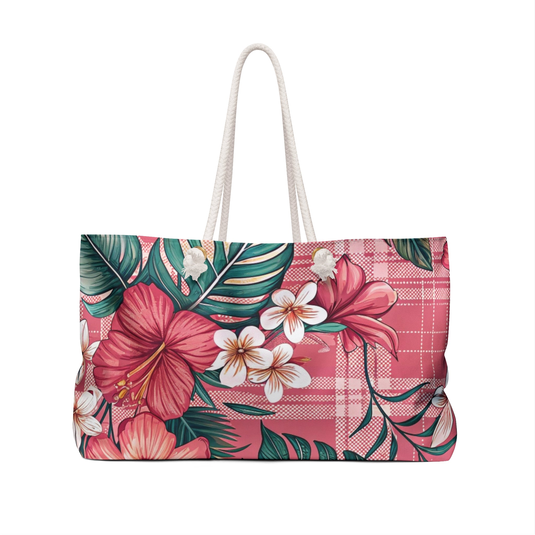 Plaid x Floral Pink Weekender Bag, Artsulli - Art is Long, Life is Short, Bags, , , , , , , 