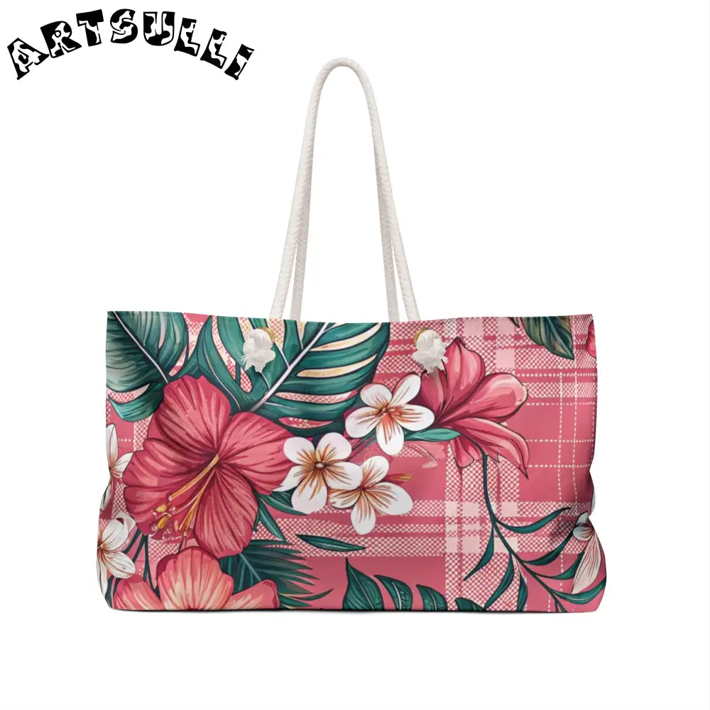 JAKKOUTTHEBXX Plaid x Floral Pink Weekender Bag JAKKOUTTHEBXX