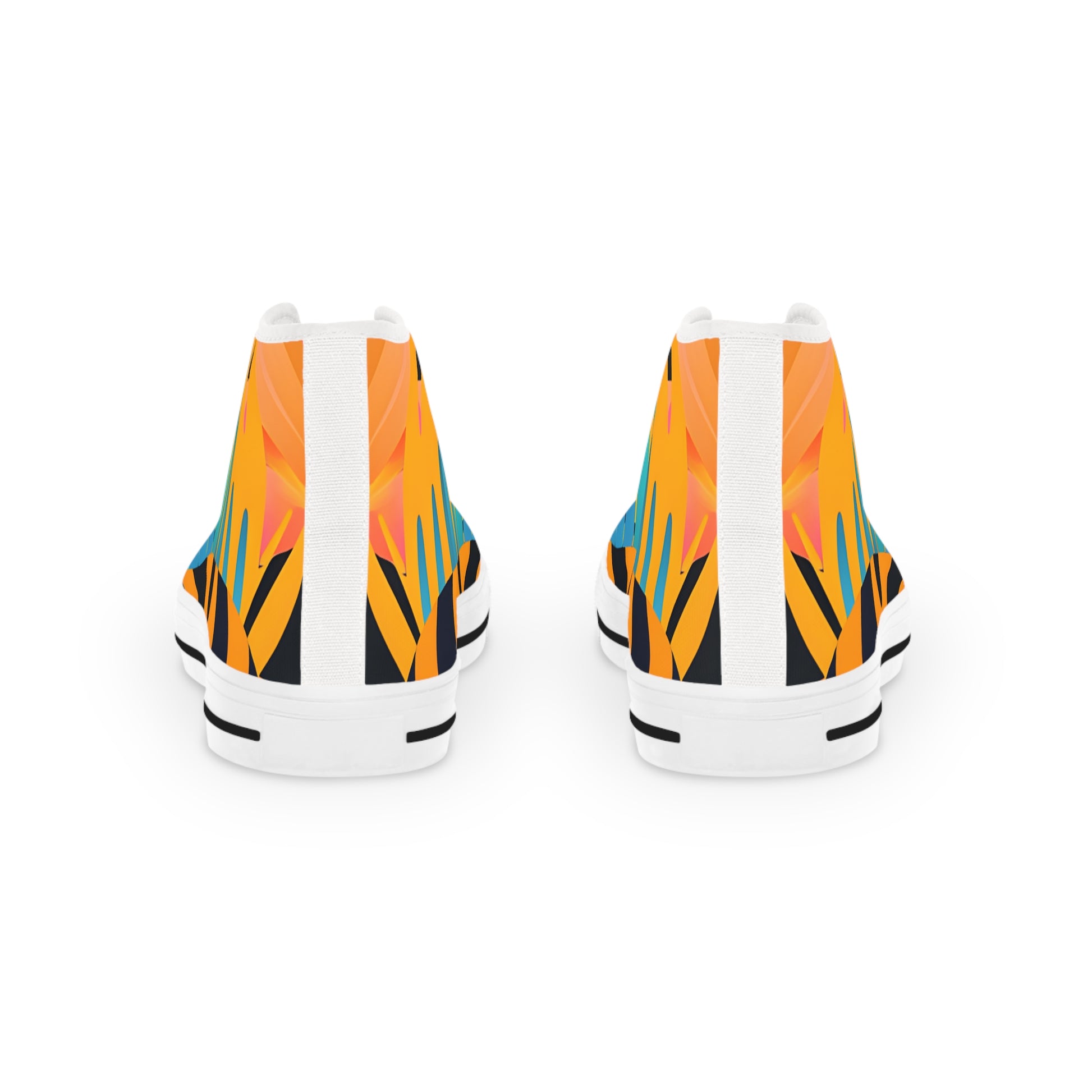 Palm Leaves x Tiger Stripes Orange and Blue Men's High Top Sneakers, Artsulli - Art is Long, Life is Short, Shoes, , , , , , , 